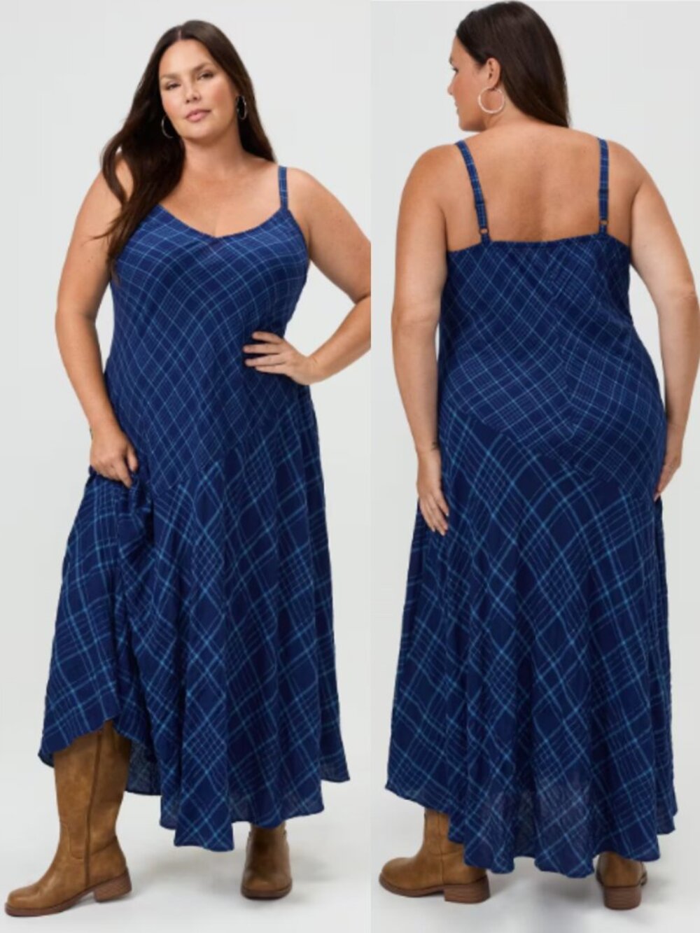 NWT Torrid 2 Blue Plaid Maxi Dress 2X 18 20